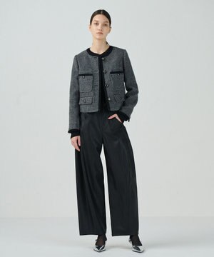  シャギーチェックノーカラージャケット