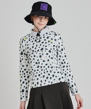 【WOMEN】スノーレオパード裏フリースモックネックT