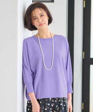  【洗える】クレープストレッチドルマンスリーブ7分袖 ニット