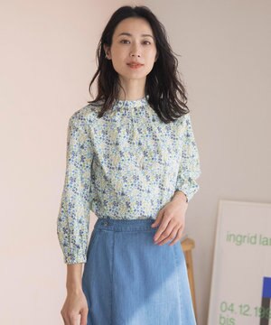  【洗える】Liberty Lilibet＆Hannah Rose スタンドカラー ブラウス