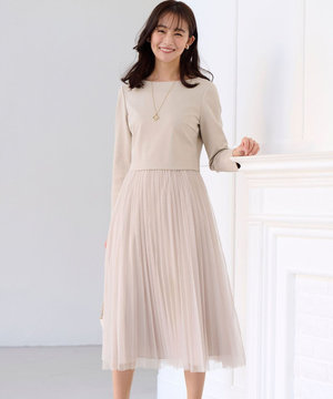 【WEB限定・KUMIKYOKU NAVY】ジャージーコンビ ギャザーチュール ワンピース