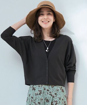  【接触冷感・UVカット・洗える】クレープストレッチニット カーディガン