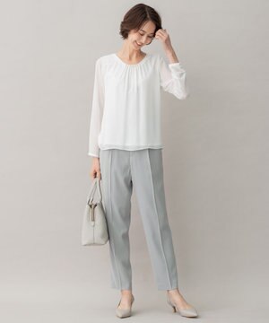  【XSサイズ～/洗える】ダブルフェイススーティング テーパードパンツ