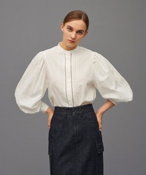 コットンローン レースピンタック ブラウス