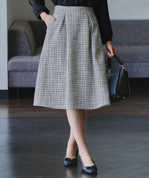  【洗える】ツイードタックフレアスカート