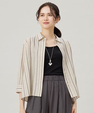 【ドラマ「明日はもっと いい日になる」着用】【接触冷感・吸水速乾・洗える】ナチュラルリネンクロップド丈 シャツ