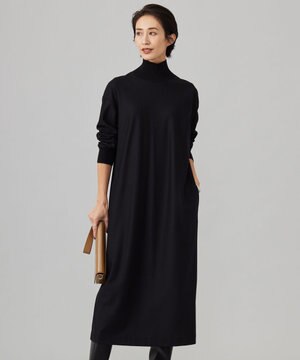  ウールナイロンツイルジャージ ハイネックワンピース