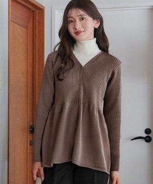 【洗える】リブ切替フレアカーディガン