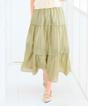  【洗える】タックデザインティアードスカート
