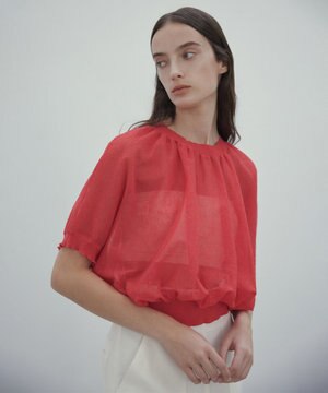  【洗える・Oggi 7月号掲載】LUPINUS / リネン混半袖プルオーバーギャザーニット