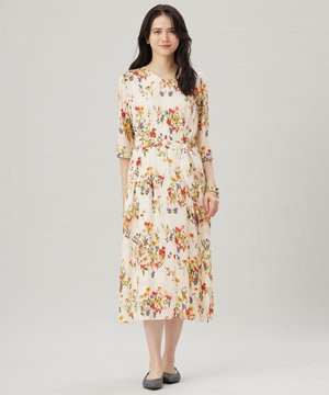 【洗える】フラワーガーデンプリント ワンピース