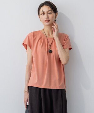  【接触冷感/洗える】ツイストコットンプレーティング タックデザイン カットソー