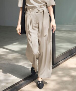  【接触冷感・UVカット・洗える】 T/Rドライリネン ワイドストレートパンツ