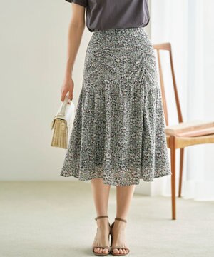 フラワーレイヤープリント ギャザースカート