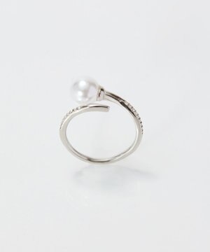  【金属アレルギー対応】ドローラップパールビジューリング　シルバー