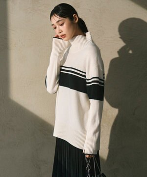 【CLASSY.1月号掲載・洗える】ソフトカシミヤミックス 配色ボーダーハイネックニット