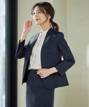  【洗える・撥水・防汚】コットンFITTYシャーク ノーカラー ジャケット