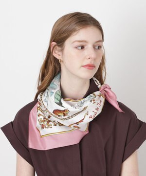 PAUL&JOE ACCESSOIRES(ポール & ジョー) シルクスカーフ 空 オーステルリッツ記念柱 ネコと毛糸 気球 65cm×65cm 手洗いOK