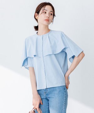 【洗える】ブラウスライクジャージーポンチョライク カットソー