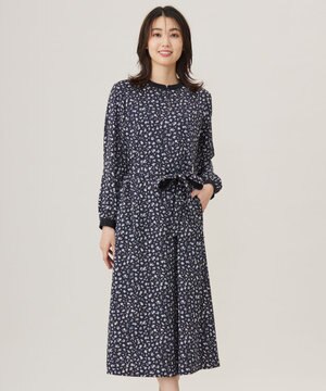  【洗える】スパンウェーブフラワープリント ワンピース
