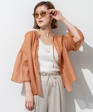 【洗える】ソフトシアーフィルム ギャザー ブラウス