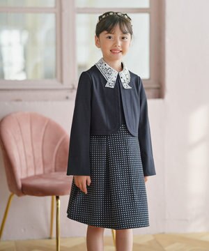 【110-140㎝】 ドットジャガードワンピース&ジャケットセット