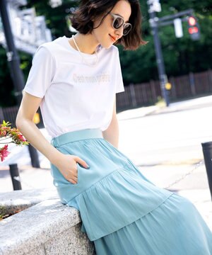 【洗える】ギャザーライトデシンティアード スカート