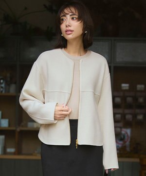  ウールライトリバー ノーカラー ショートコート