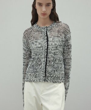  【洗える】THYME / クルーネックコットンメッシュカーディガン