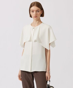  【UVカット・接触冷感・防シワ・洗える】エステルダブルクロス ハンカチーフスリーブブラウス