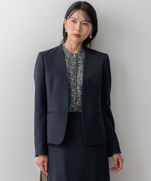  【洗える】ウールライクカルゼ ノーカラージャケット