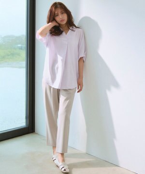 【洗濯機可/ウエストゴム/ストレッチ/UVケア】イージーケアライトストレッチテーパードパンツ