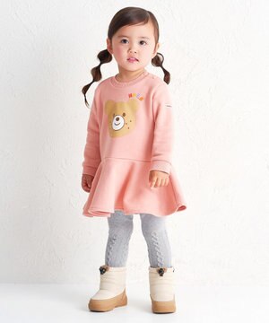  【80-120cm】ビッグフェイスプリント 裏毛パイル素材 フレアワンピース