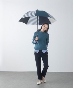  レディース向け プラスリング 長傘60cm NVY/WHT T1286