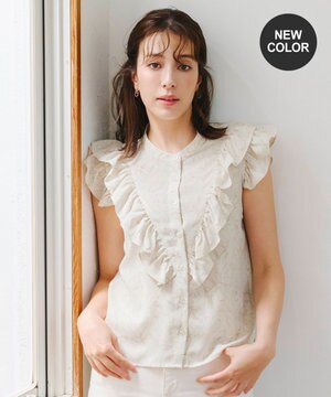  【新色追加・洗える】花柄フリルシャツブラウス