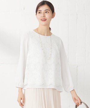  【洗える】レイヤードレース ブラウス