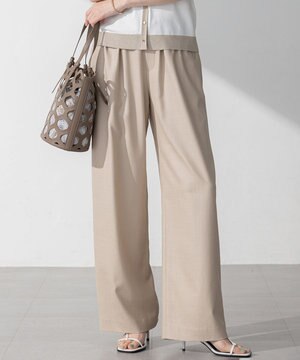 【接触冷感/UVカット/洗える】ドライスラブストレッチ ワイド パンツ