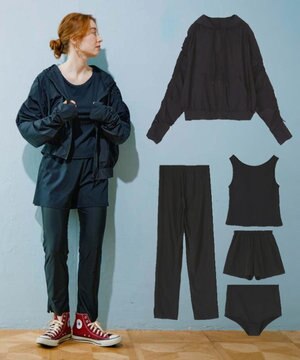  WEB限定商品ショートラッシュパーカー付きリブタンキニ水着+レギンス付き5点セット【Beach Queen（ビーチクイーン）】
