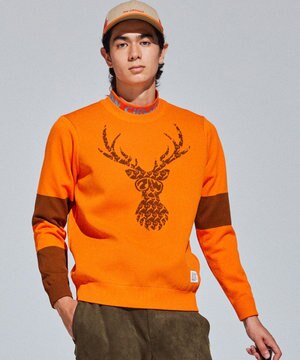 【イージーケア/軽量】【MEN】 DEER モチーフニット