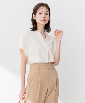  【洗える】バイカラージョーゼットスキッパー ブラウス