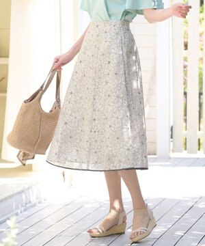  【洗える】フラワーレーシーオパール スカート