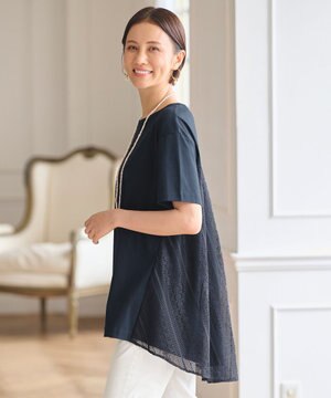  【WEB限定・洗える・XSサイズあり】レースコンビ カットソー