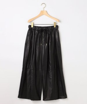  レザーライク  クロップド ドロストワイドパンツ