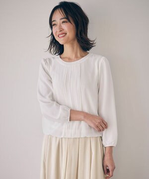  【洗える】フロントプリーツシフォン ブラウス