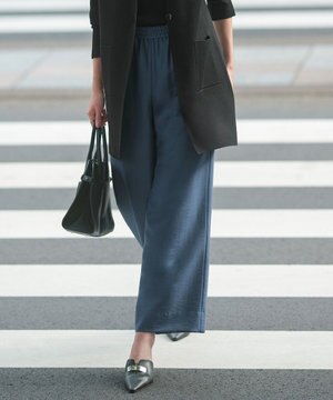  【洗える】ウールワッシャーツイル ワイドストレートパンツ