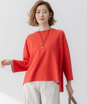  【洗える】バイカラー リターンスリーブ ニット