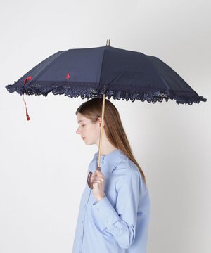 【遮光/晴雨兼用日傘】POLO RALPH LAUREN(ポロ ラルフローレン) エンブフリル 折りたたみ傘 楽折 遮熱 UV