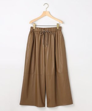  レザーライク  クロップド ドロストワイドパンツ