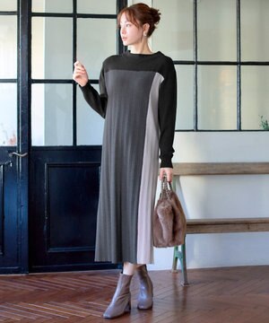 配色切替ニットワンピース