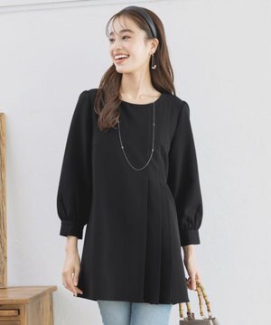  【洗える】アシンメトリ―タックチュニックブラウス